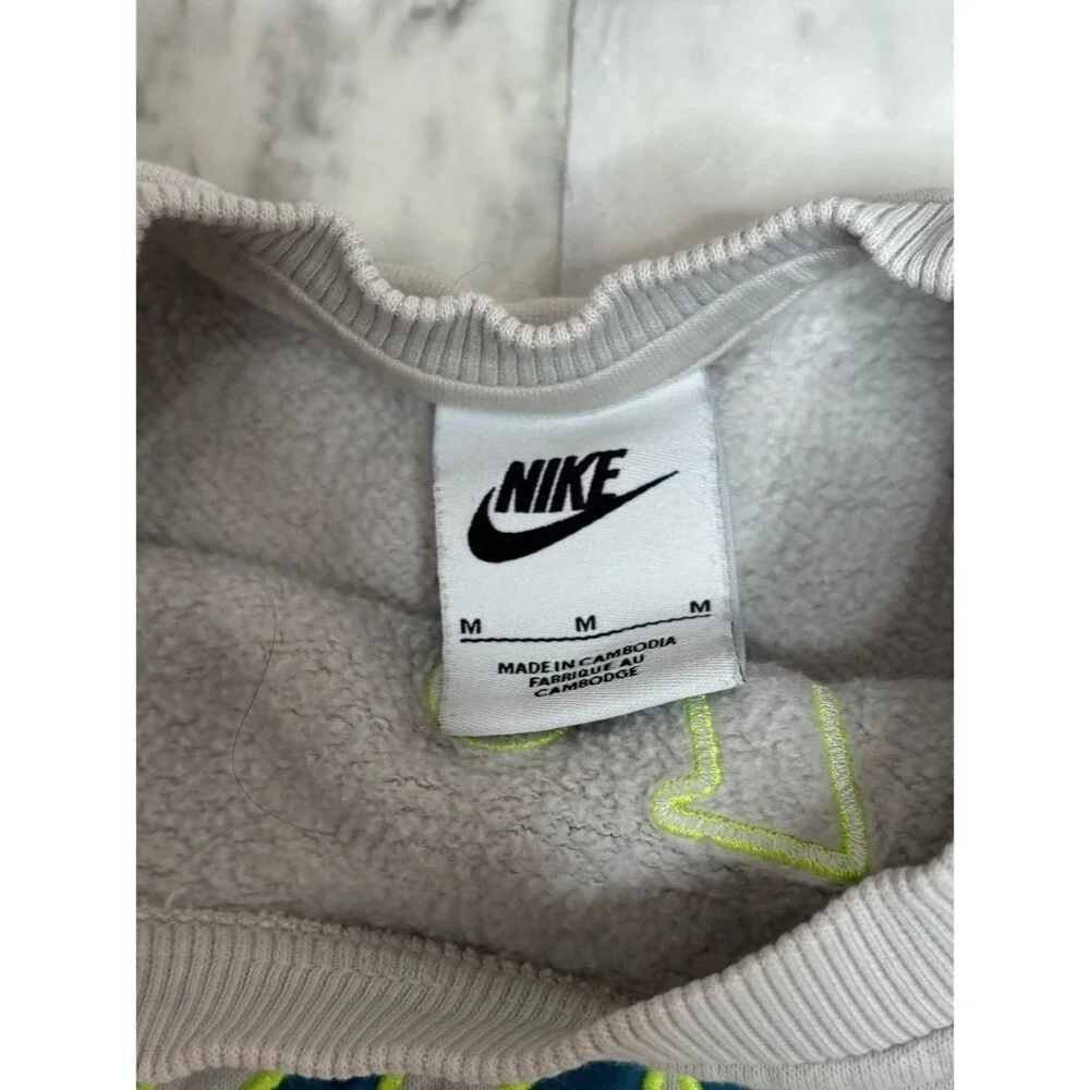Nike off White Cropped Crew Sweatshirt Neon Green Navy logo spell out medium